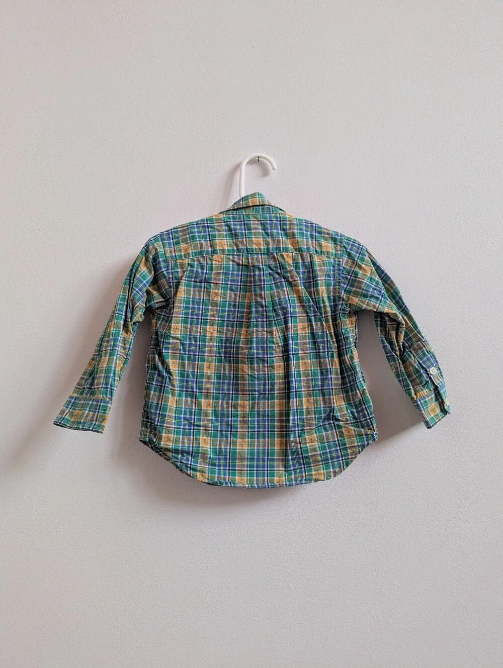 Vtg Ralph Lauren 24m Boys Button Down Long Sleeve Shirt Green Plaid Preppy